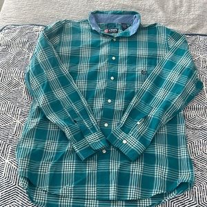 Chaps - men’s blue/plaid button down dress shirt. Size large.